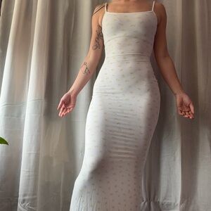 SKIMS White and Gold Maxi Dress